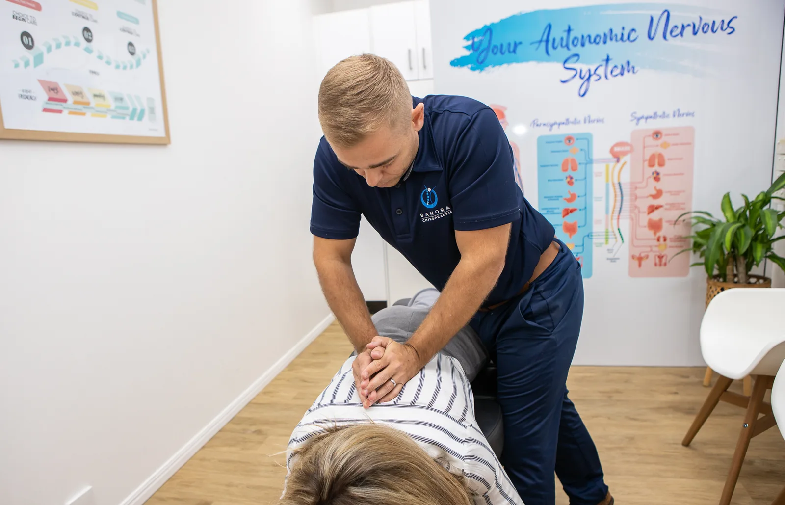 Wide view of chiropractic adjustment at Banora Chiropractic